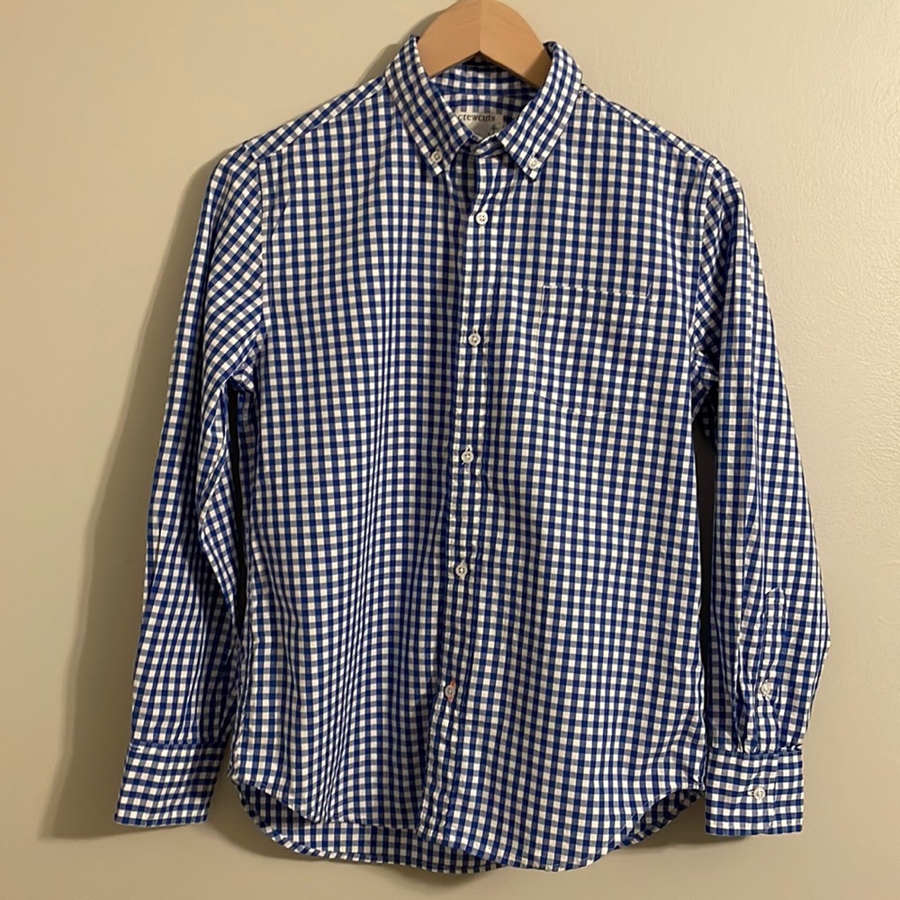 J. Crew Crewcuts boys blue checked dress shirt button down size 12